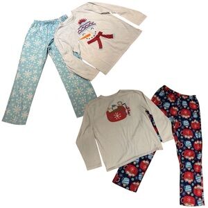 2 Gymboree Pajamas - Blue Snowman/Snowflake Bottoms & Hot Chocolate Set- size 10